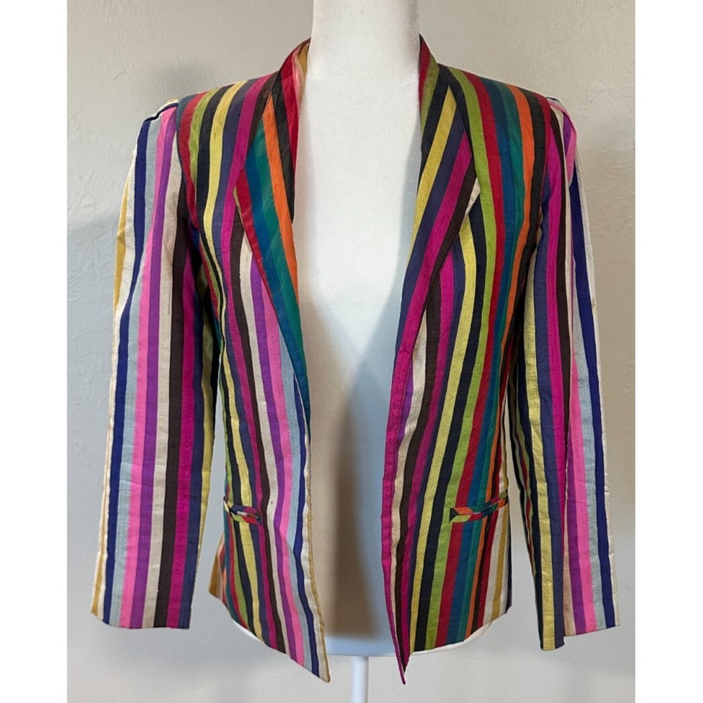 Vintage Women's Mr. Blackwell‎ 100% Silk Colorful Striped Blazer Jacket